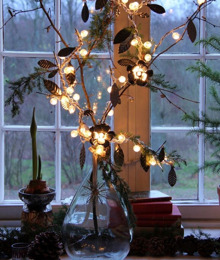 window decoration with christmas branches