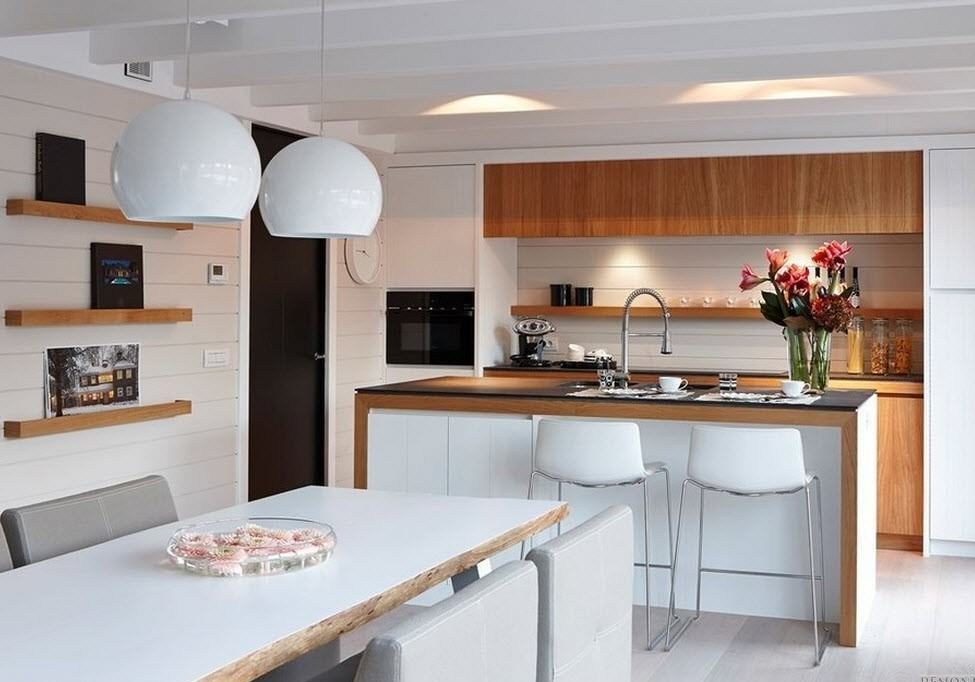 dining room kitchen design white color and wood