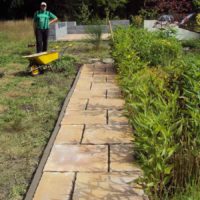 option of using bright garden paths in the design of the courtyard photo