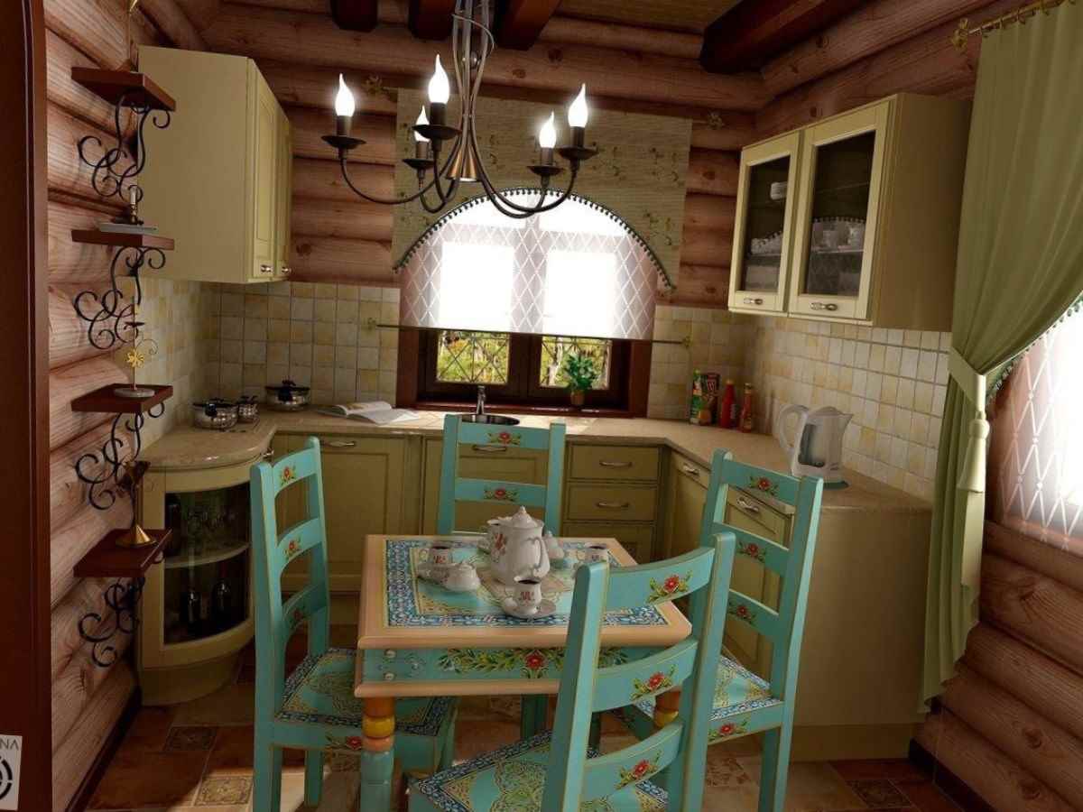 version d'une cuisine légère dans une maison en bois