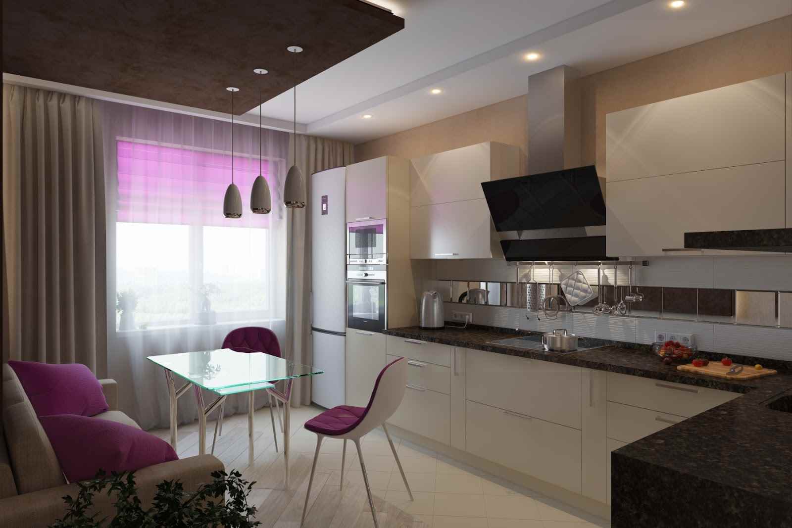 the idea of ​​a bright style kitchen 13 sq.m