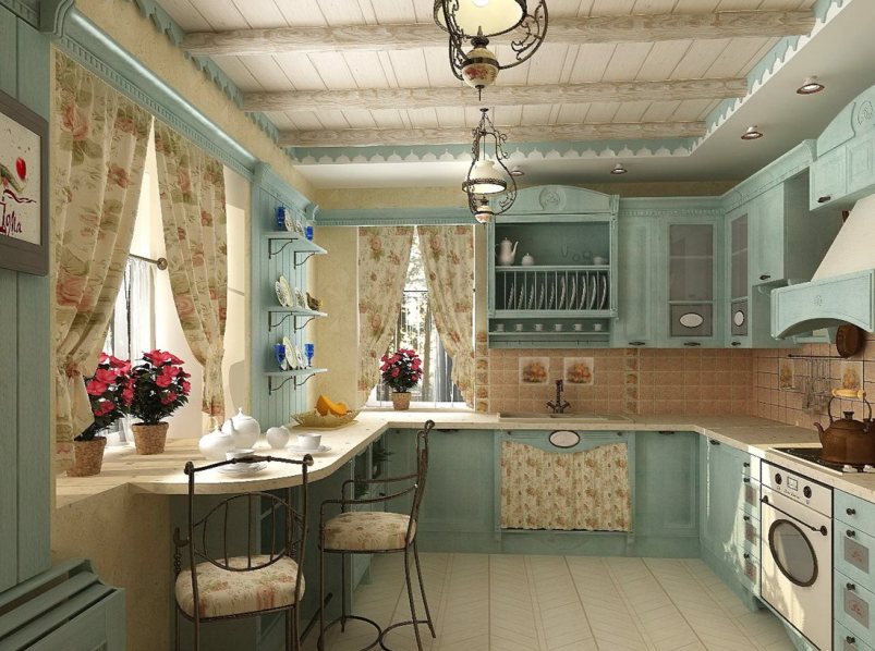 kitchen in a wooden house