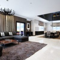 kitchen dining room living room in a private house interior