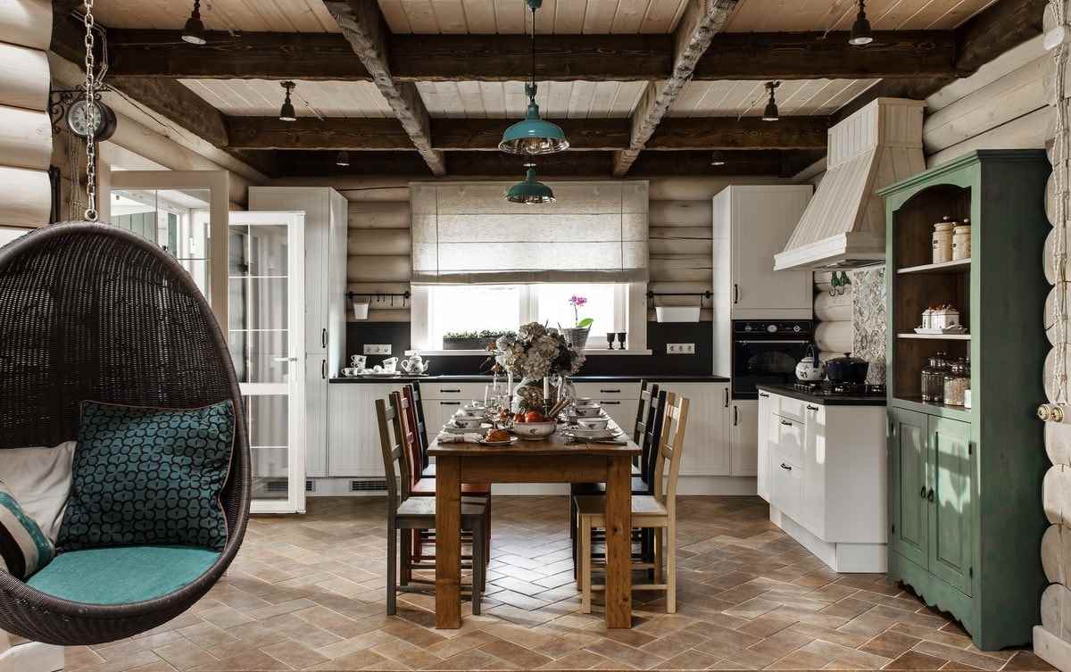 variant of the unusual design of the kitchen in a country house