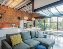 trendy design of a dining room kitchen in a private house