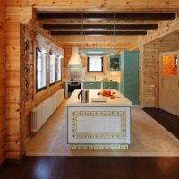 an example of a bright interior of a kitchen in a wooden house picture