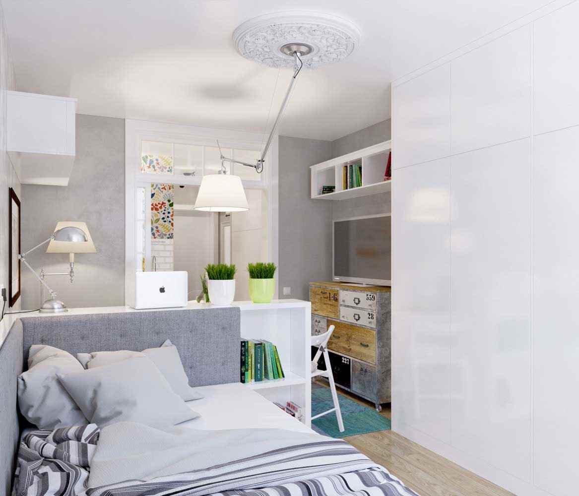 variant of the unusual interior of a studio apartment of 26 square meters