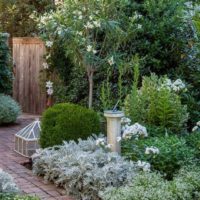 An example of a light decor of a front garden in a private courtyard photo