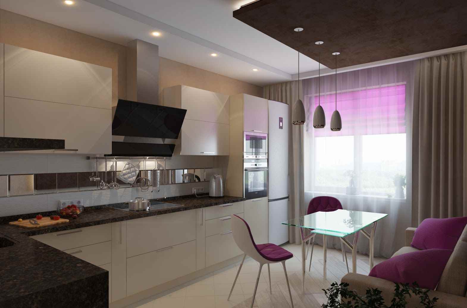 variant of light decor of the kitchen 13 sq.m