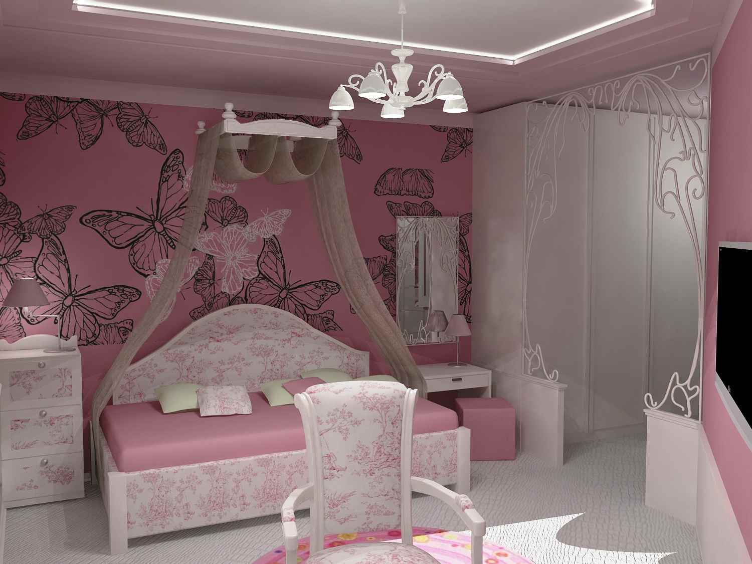 An example of the bright style of a children's room for a girl