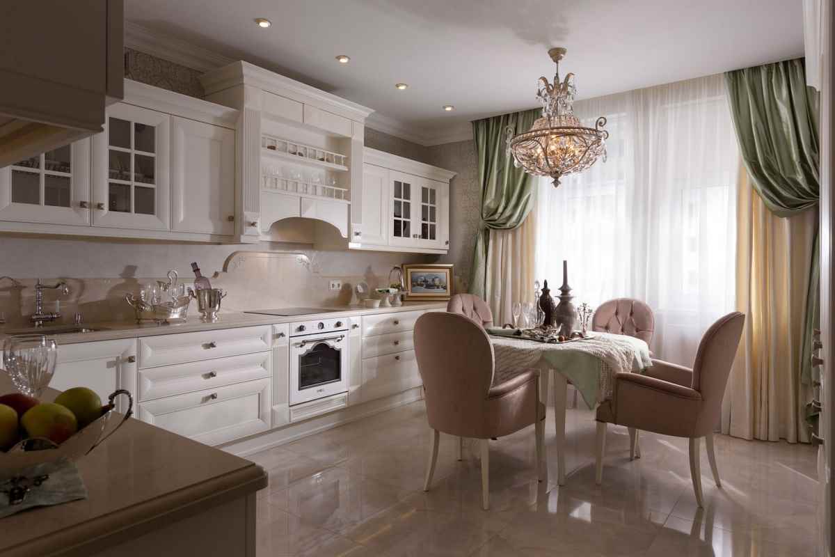 idea of ​​a bright interior of a kitchen of 12 sq.m