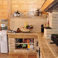 idea of ​​a bright interior of a kitchen in a wooden house picture