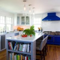 kitchen design with window and blue set