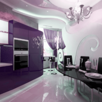 kitchen design with a window and a purple suite