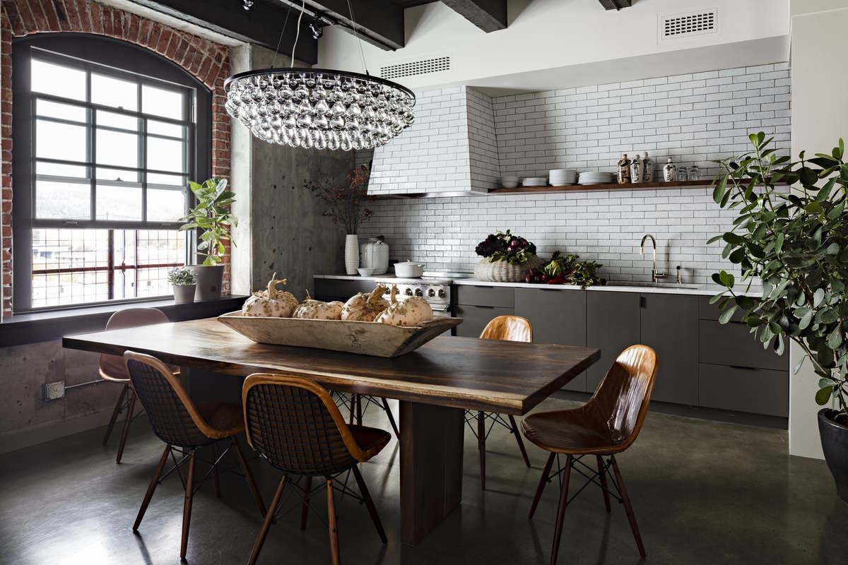 kitchen with loft style window