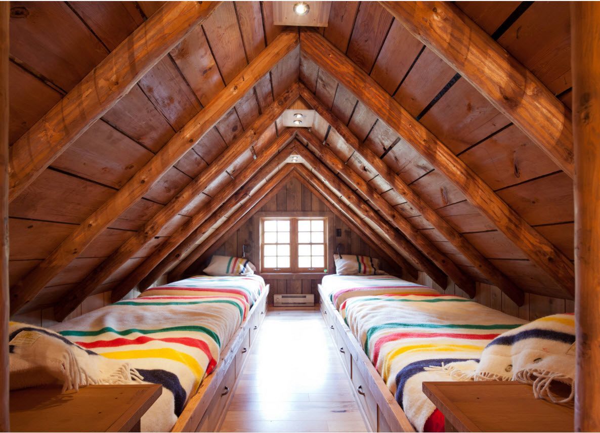 attic design with ceiling beams