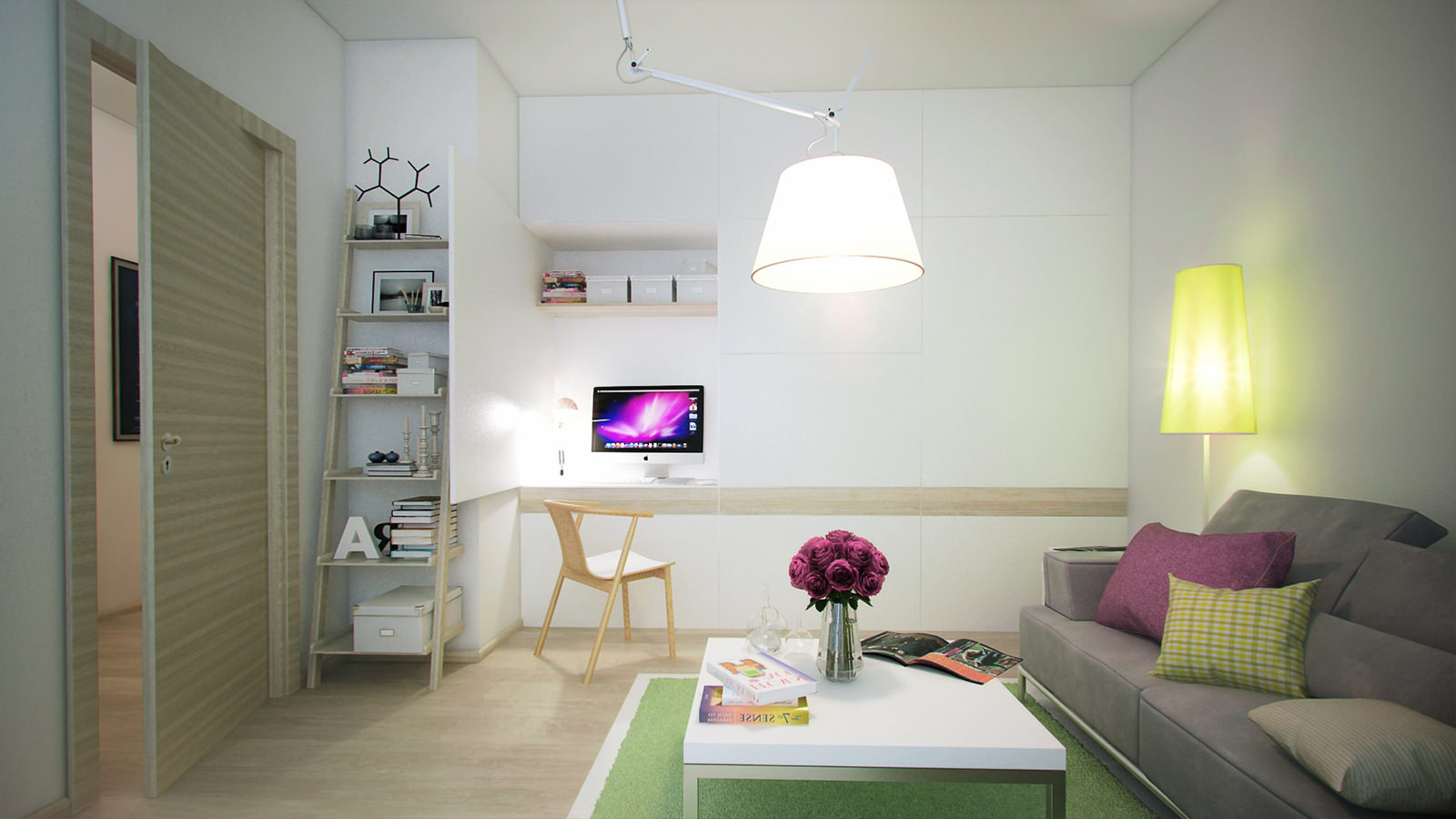 one-room apartment design 45 sq m