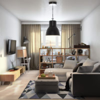 design of a one-room apartment with an area of ​​36 sq m