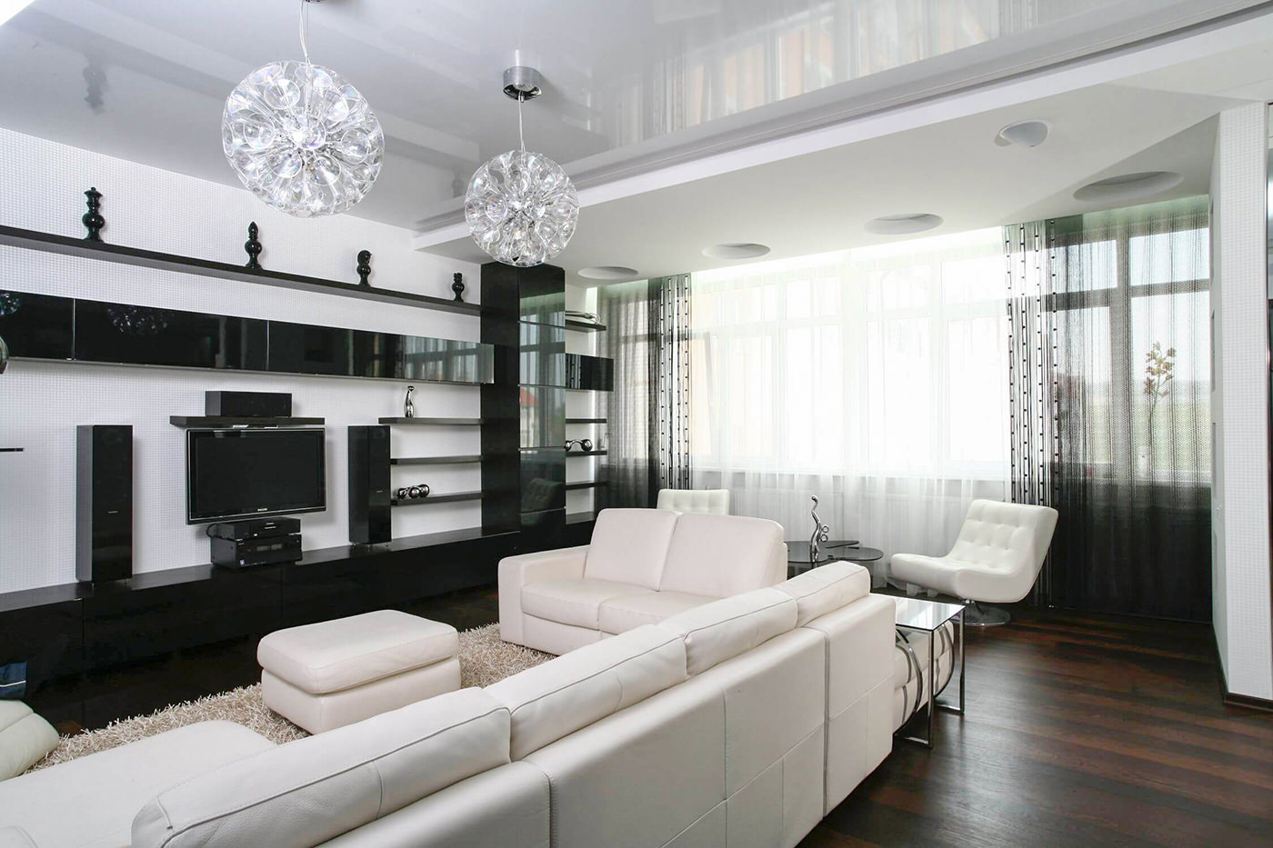 black and white living room interior