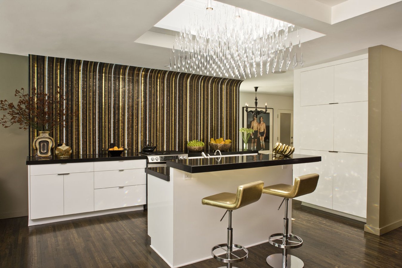 kitchen without upper cupboards with a breakfast bar