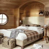 bedroom in a wooden house in the attic