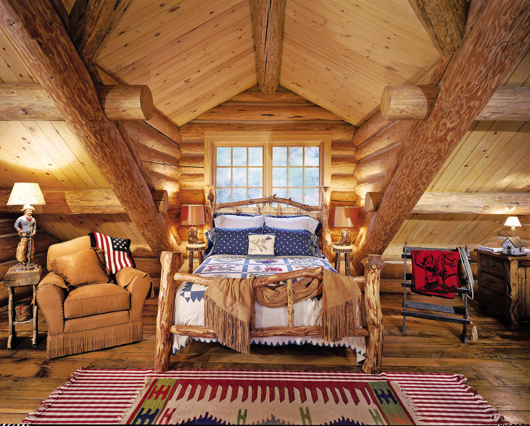 bedroom in a wooden house