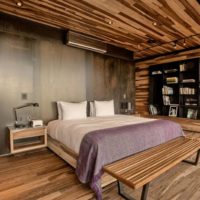 bedroom in a wooden house