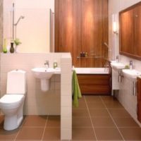 A toilet behind a partition in a combined bathroom