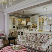 Colorful sofa in the living room of a Provence-style apartment building