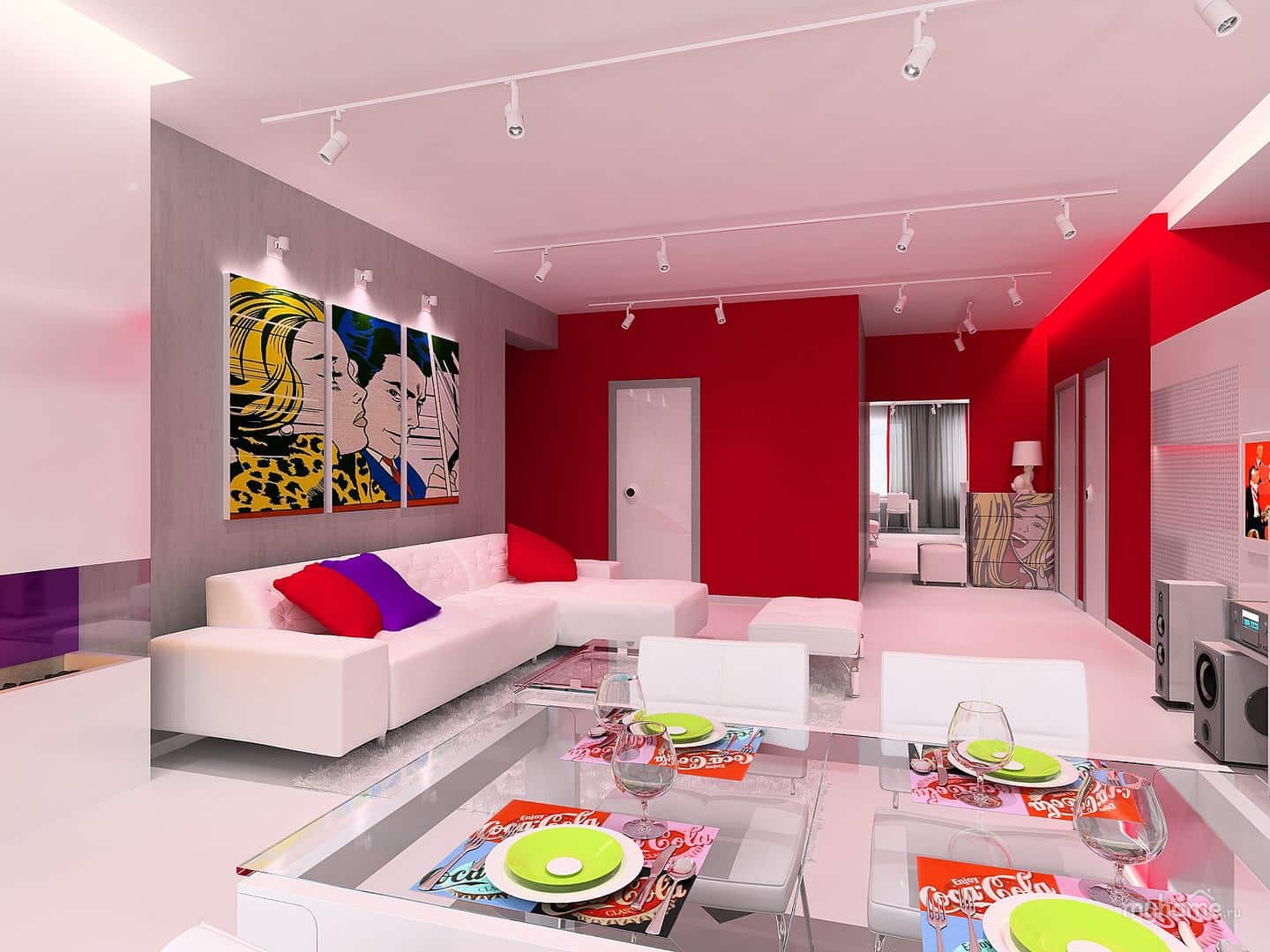 The idea of ​​a bright apartment decor in the style of pop art