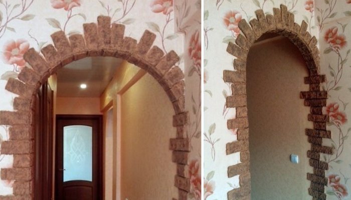 Decorating the arch with homemade papier-mâché bricks