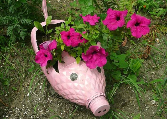 Garden sculpture from a plastic bottle