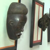 Papier mache masks in the interior of the apartment