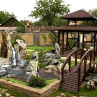 Oriental style garden with gazebo