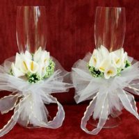 the idea of ​​a beautiful decoration of the decor of wedding glasses picture