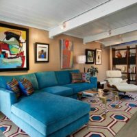 example of a bright apartment interior in the style of pop art photo