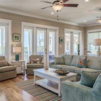 Living room of a country house in pastel colors