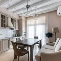 Decorative beams on the ceiling of the kitchen