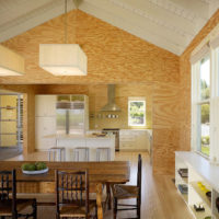 Wood-based panels on kitchen walls