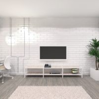 White brick wall in odnushka interior