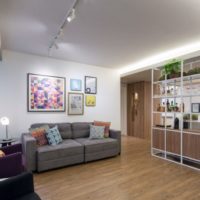 Interior of a modern living room with ceiling lighting