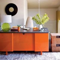 Orange table in the interior of the room