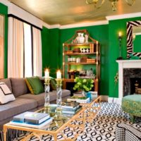 Green color in the interior of the living room