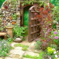 Stone-framed wooden gate