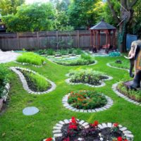 flowerbeds الحديقة مع حدود الطوب