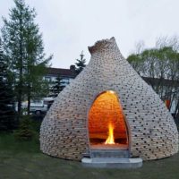 Bonfire inside the domed gazebo