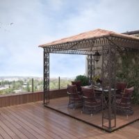 Light steel gazebo on the roof of a private house