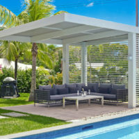 Modern style gazebo by the pool