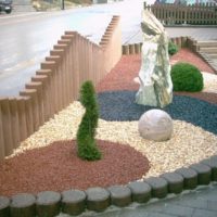 Multicolored gravel in a garden landscape