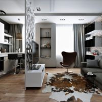 Black and white interior of a studio apartment